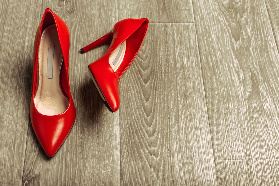 red women shoes wooden floor 93675 73026
